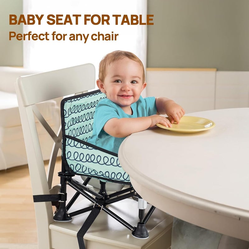 AskCat Toddler Booster Seat for Dining Table & Kitchen Chair - Portable Foldable with Removable Tray, Baby Camping Chair 6-36 Months Indoor Outdoor (Green Stripe) - Image 4